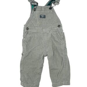 EUC OshKosh B'gosh Vestbak Corduroy Plaid Flannel Lined Overalls Gray Baby 9-12M